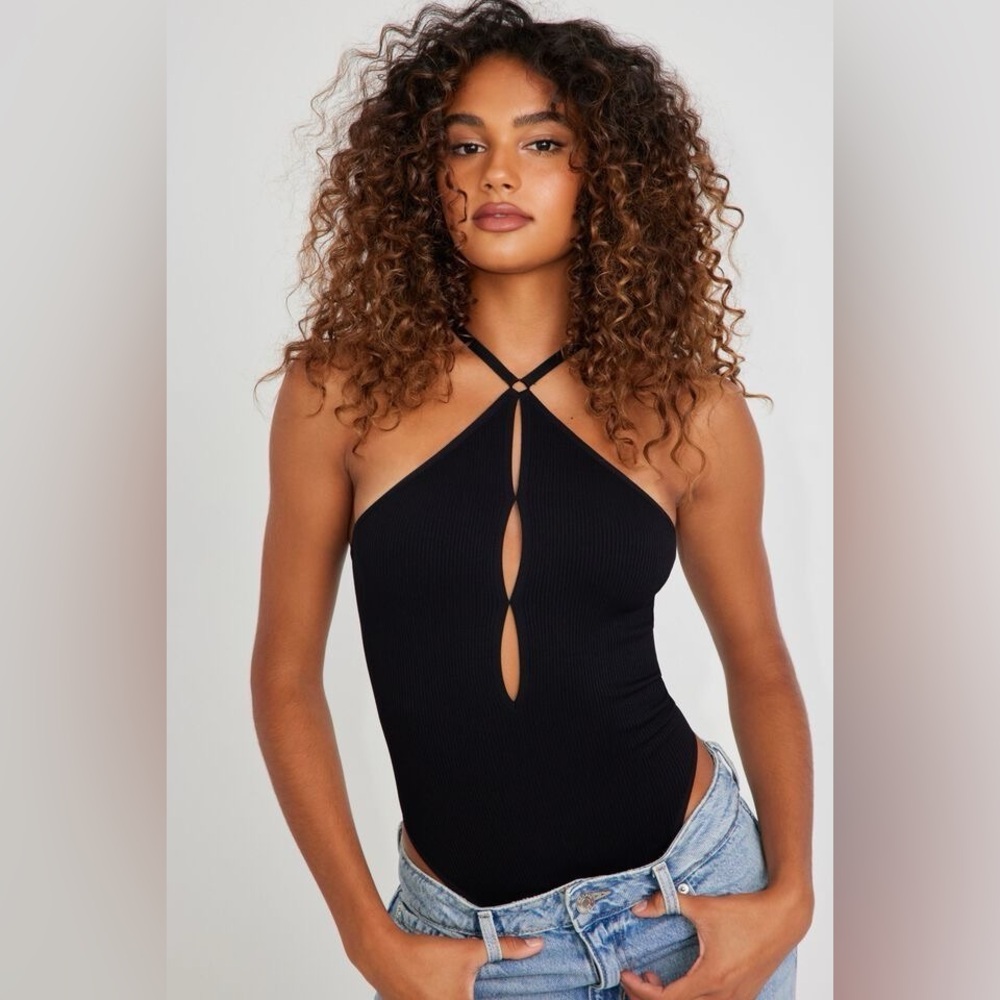 Garage black halter keyhole bodysuit